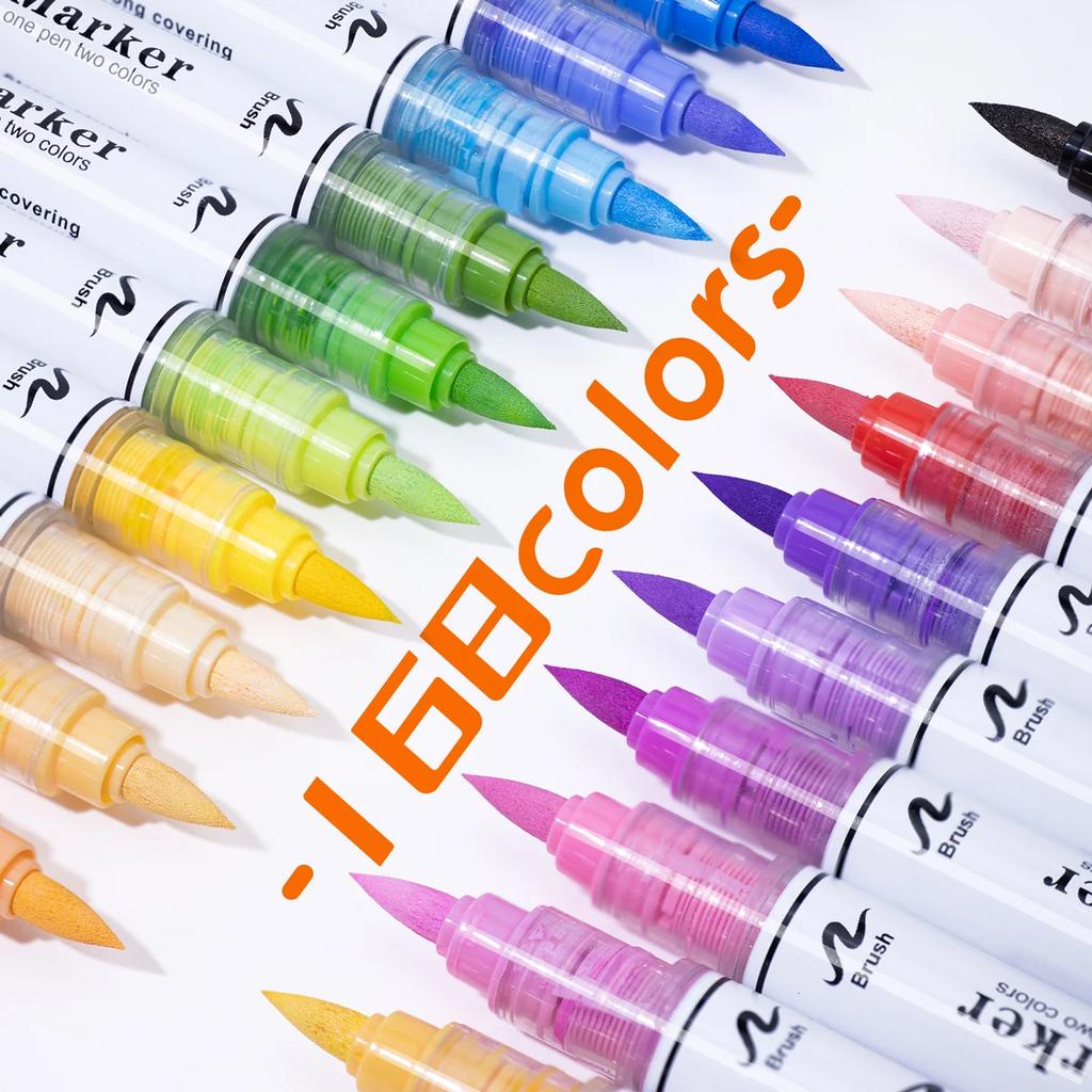 Xiaomi GuangNa 60-168 Colors Dual Tip Acrylic Brush Markers Set, Assorted Pro Color Series Automatic Ink Control System Art Markers Set