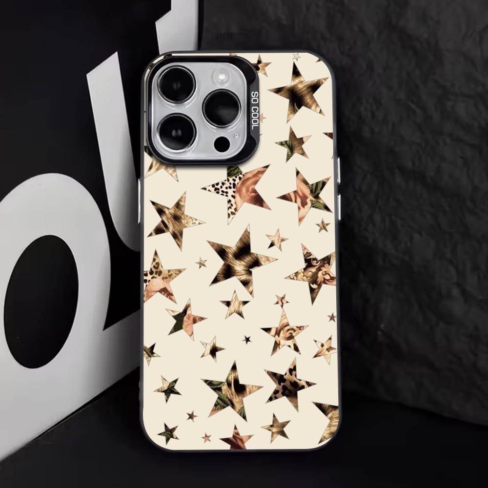 Trendy Leopard Print Star Pattern Phone Case For iPhone 17,16,15,14,13,12,11 Plus,PM,XS,Colorful Silver Phone case Funda Cover