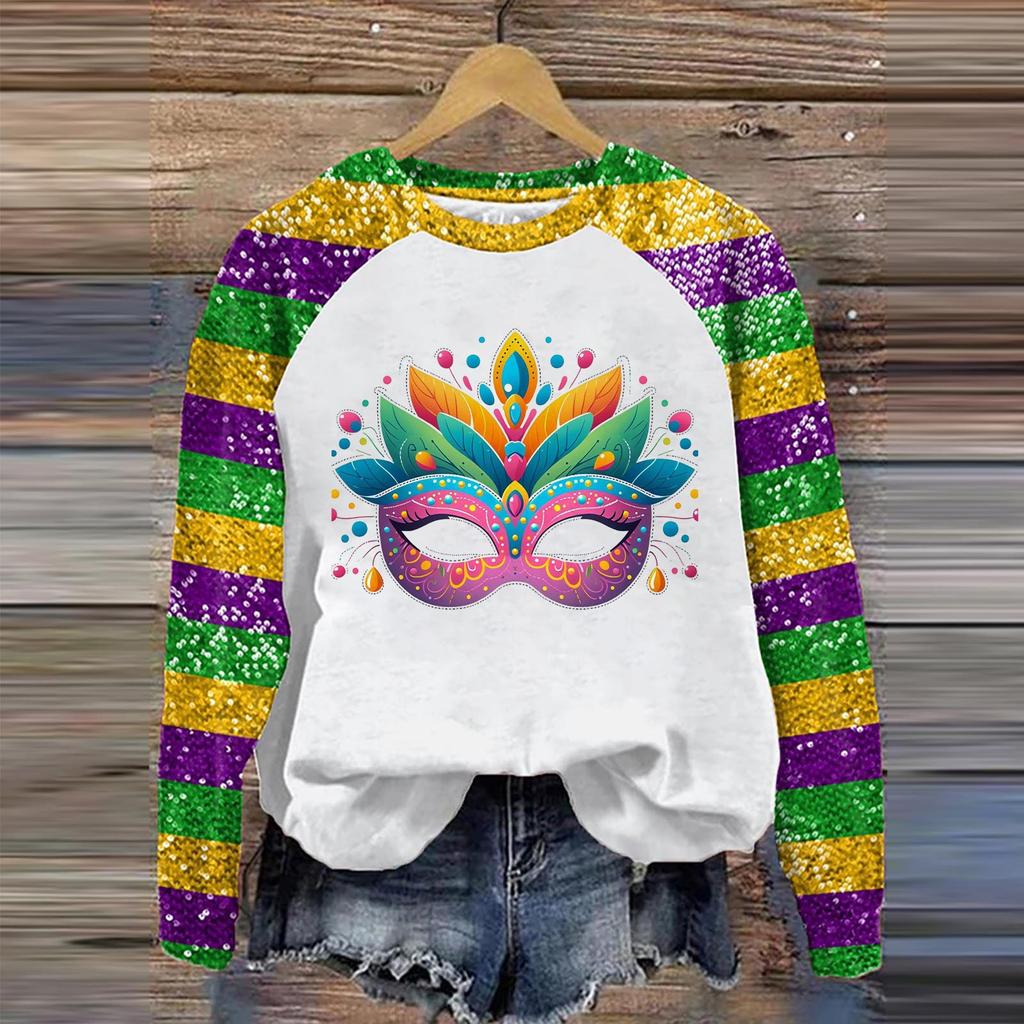 Женская мода повседневная реглан с длинным рукавом и принтом карнавала