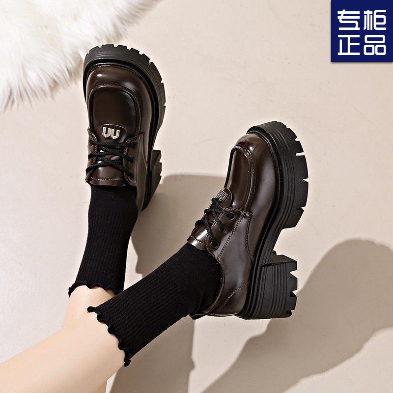 2025 весна и осень новые популярные туфли на платформе в британском стиле ретро высокие женские туфли на шнурках женские кожаные туфли