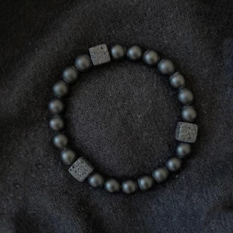Black Matte Onyx with Cube Lava Bracelet Yoga Balance Energy Stretch Bracelet Men Women Natural Gemstone Healing Jewelry