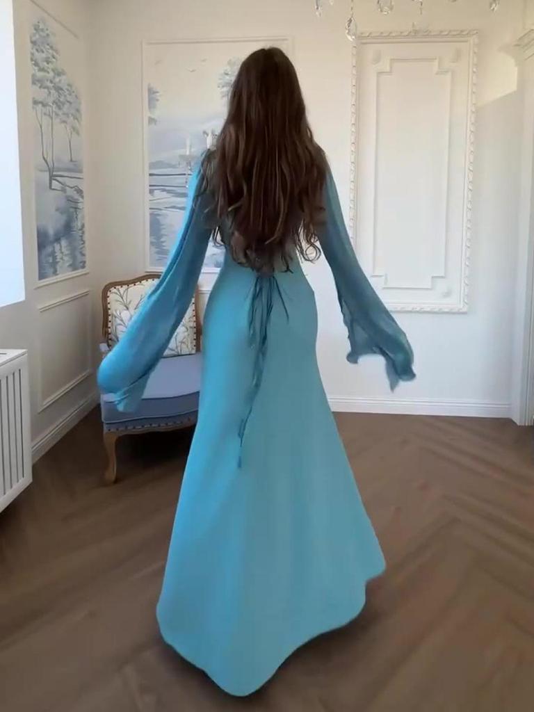 Элегантное женское легкое мягкое платье-юбка с длинным рукавом 2026