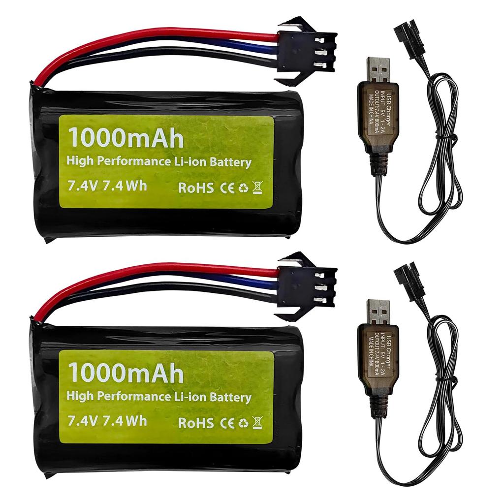 2 шт. 7,4 В 1000 мАч 2S Li-ion Аккумулятор со штекером SM-3P и USB-кабелем для DE82, TK3086B, G20601 RC Автомобиль с дистанционным управлением, TK-3082B, Специальный