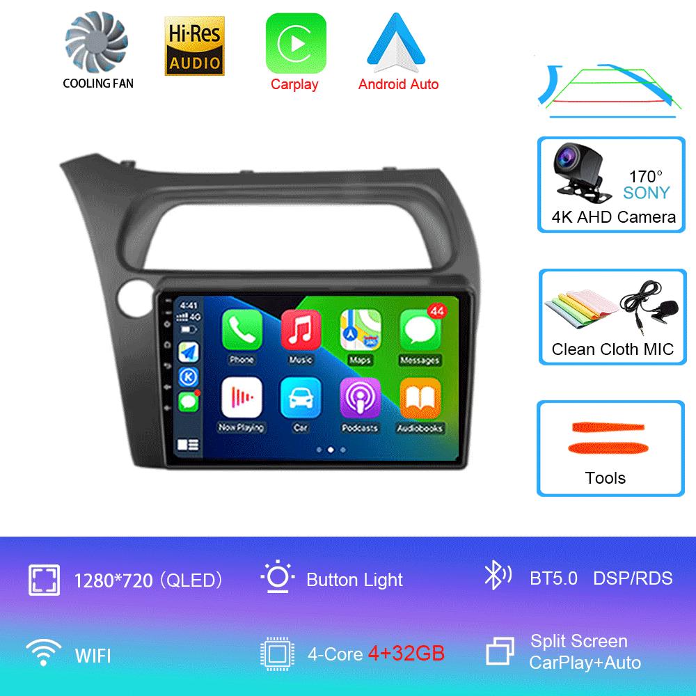 Android 14 автомобильный радиоприемник Carplay Auto WIFI+4G для Honda Civic Hatchback 2006 2007 2008 2009 2010 2011 мультимедийный проигрыватель 2 DIN стерео