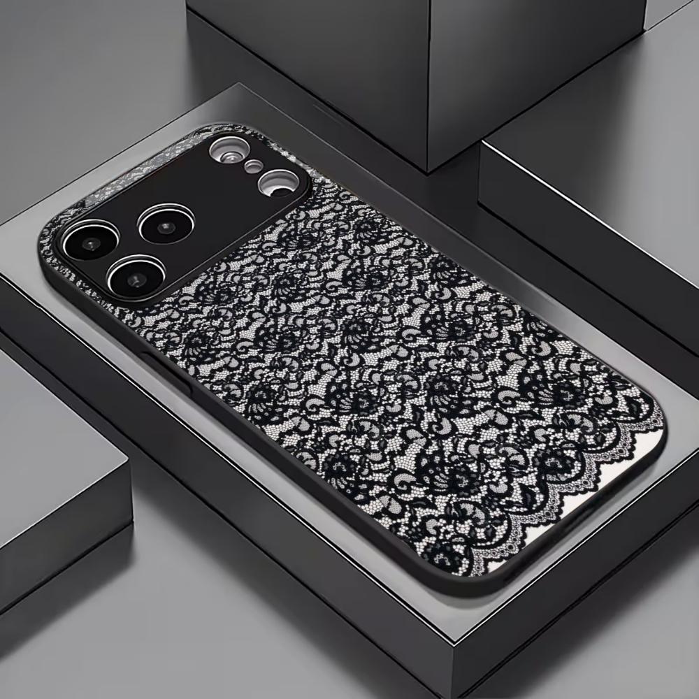 Современный черный кружевной цветочный чехол для телефона мобильных телефонов для iphone 17 pro max чехол Стекло для iPhone 17 16 15 14 13 12 11pm Pro Plus