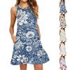 Women's Fashion Beach Dress Sleeveless Round Neck Floral Print Dress