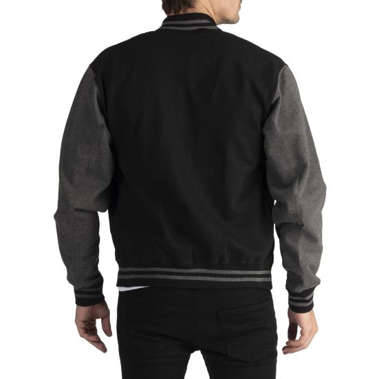 Men Baseball Jacket Stand Collar Long Sleeve Buttons Closure Patchwork Color Coat