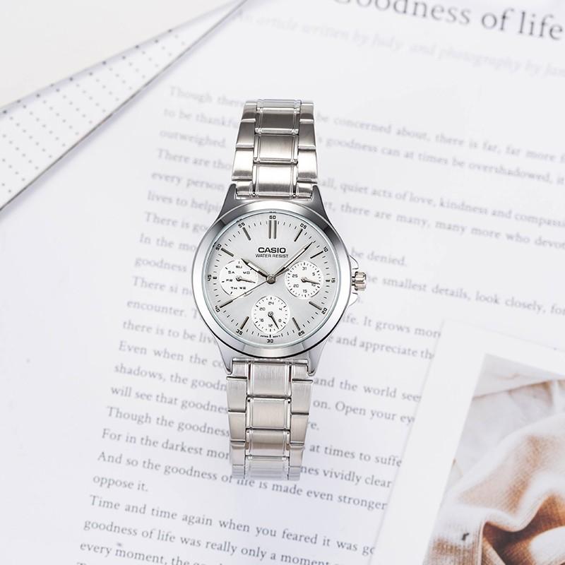 Casio Серия часов-LTP Модные Ретро Универсальные Три стрелки Три циферблата Кварцевый механизм Ремешок из нержавеющей стали Японские MTP-V300D-7A<P-V300D-7A