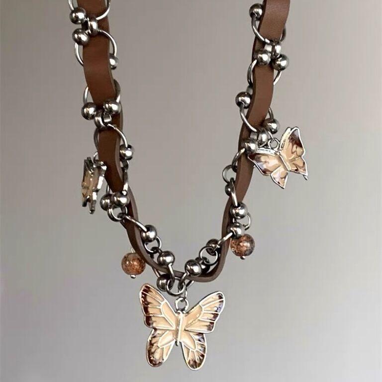 Ошейник-бабочка Maillard Heavy Industry, женское, элегантное, ретро, коричневое, кожаное, легкое, роскошное, нишевое ожерелье