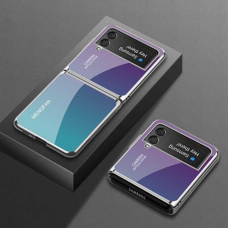 Защитный чехол для Galaxy Z Flip3 Flip4, жесткий ПК-корпус со стеклянной задней панелью с гальваническим покрытием, в скандинавском стиле, настраиваемый