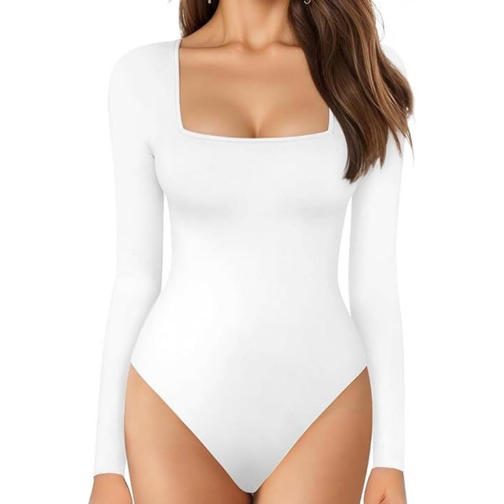 WTEMPO Женские сексуальные рубашки с длинным рукавом, топы с квадратным вырезом, нарядные повседневные облегающие боди с глубоким вырезом