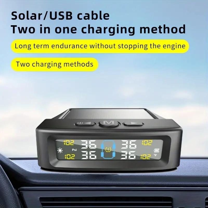 Solar TPMS Car Tire Pressure Alarm Device Auto Tyre Pressure Security Colorful Digital Display 4 External Sensors Tire Pressure Temperature Warning