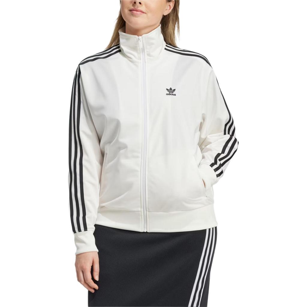 adidas Оригинальная куртка Adicolor Firebird Track Logo Print Striped Loose Fit Stand Wool с длинным рукавом и воротником-стойкой, женские куртки белого цвета JF6547