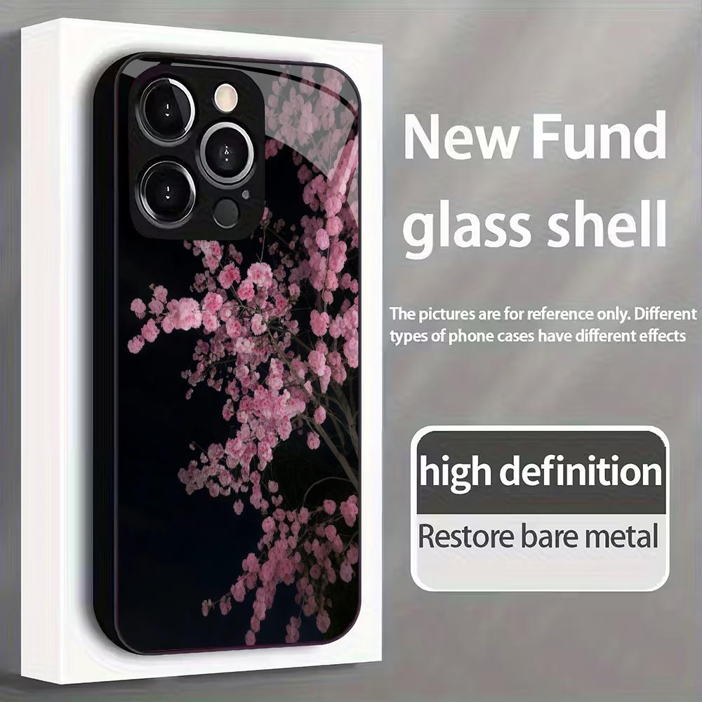Закаленное стекло для телефона с рисунком цветущей вишни, подходит для iPhone 17 16 15 14 13 12 11 Pro/Max/Plus, противоударная задняя крышка