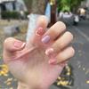 24Pcs Short Square 3D Gilded Red Heart Press On Nails Reusable Full Cover False Nail Tips