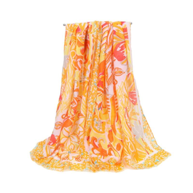 Summer Lady Fashion Printed Long Scarf Loose Colorful Beach Shawls Outdoor Travel Sun Protection Satin Silk Scarf