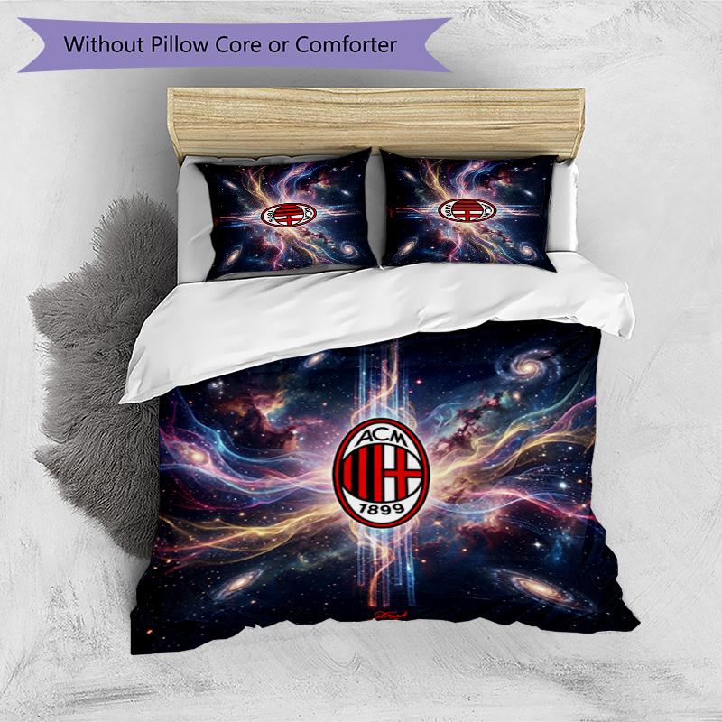 AC Milan Pattern Printed 3PCS Bedding Set Soft Skin-Friendly Washable Duvet Cover & Pillowcases Set All Season Bedroom