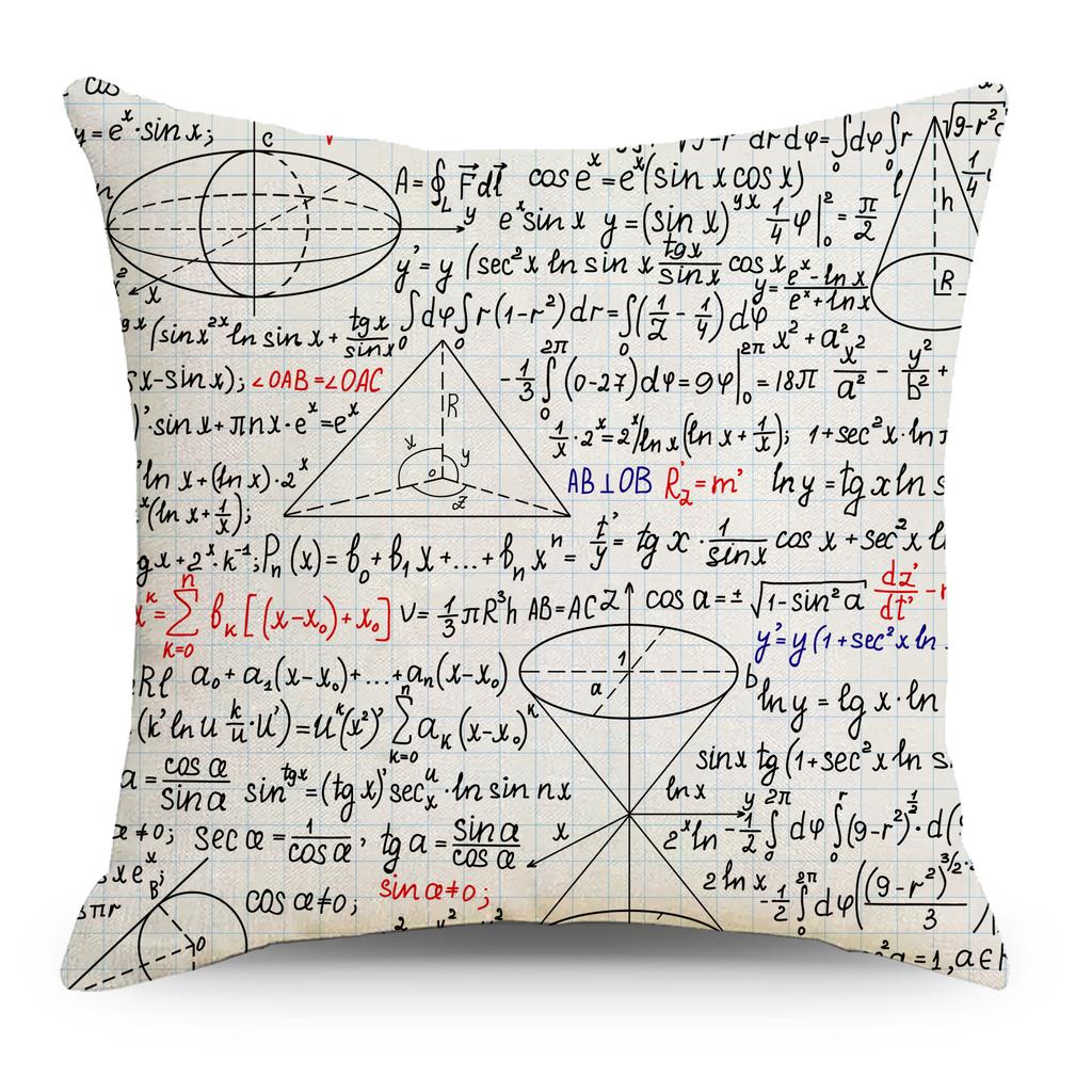 Mathematics, Physics and Chemistry Equations Pillow Cover Personalized Geometric Formula Graffiti Students' Bedside Linen Sleeping Pillow Cover