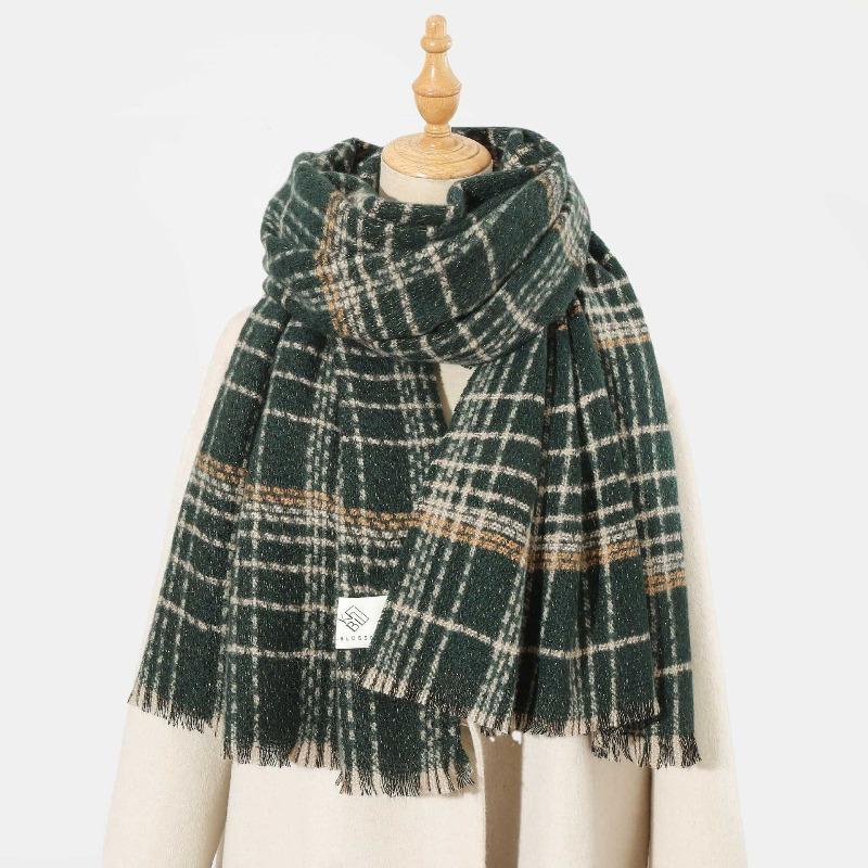 Christmas New Gold Silk Red Plaid Scarf Autumn and Winter Atmosphere Premium Warm Shawl Scarf