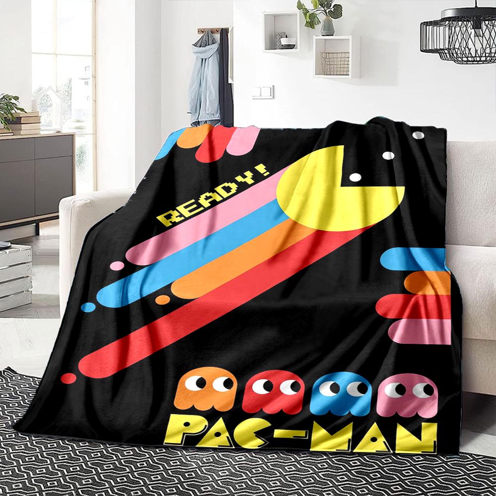 1Pc Pacman Adventure Blanket For Couch Bed Plush Cozy Fuzzy Blanket Super Soft Warm Blankets For Fall And Winter 091890