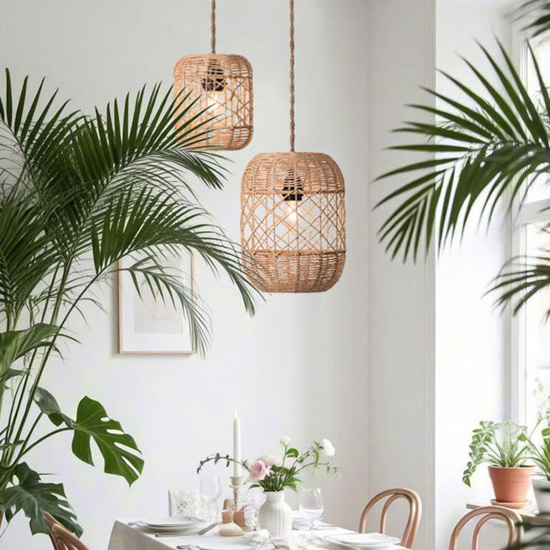1 шт. Люстра из искусственного ротанга, плетеная бумажная веревка, лампы для столовой, чайный домик, бамбуковая деревенская люстра для столовой, многоразмерная
