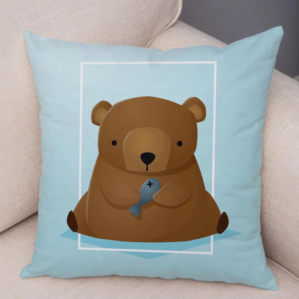 Милый мультяшный животный декор, наволочка, свинья, медведь, корова, акула, диван, наволочка для комнаты, детский сад, дом