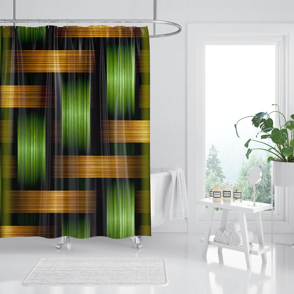 Blue Mosaic Pattern Shower Curtains Waterproof Polyester Bath Curtain Geometrical for Bathroom Home Decor Curtain with Hooks