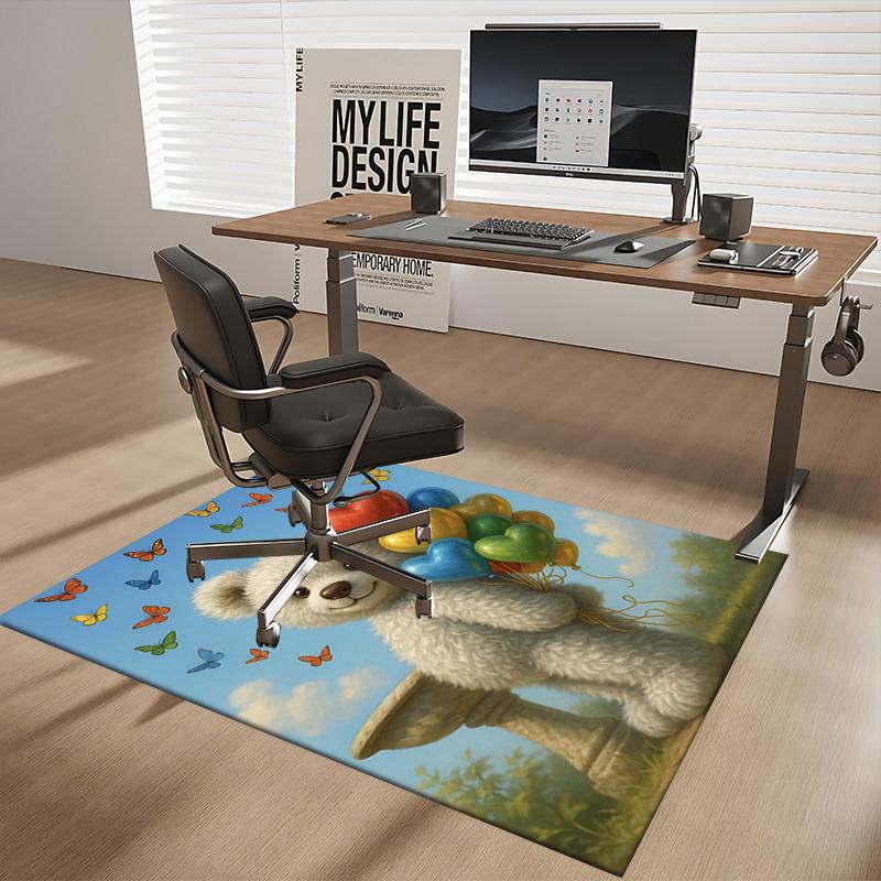 1pc Anime Teddy Bear with Heart Balloons Chair Mat - Festival Gift for Office and Home Decor, Suitable for All Seasons.C006