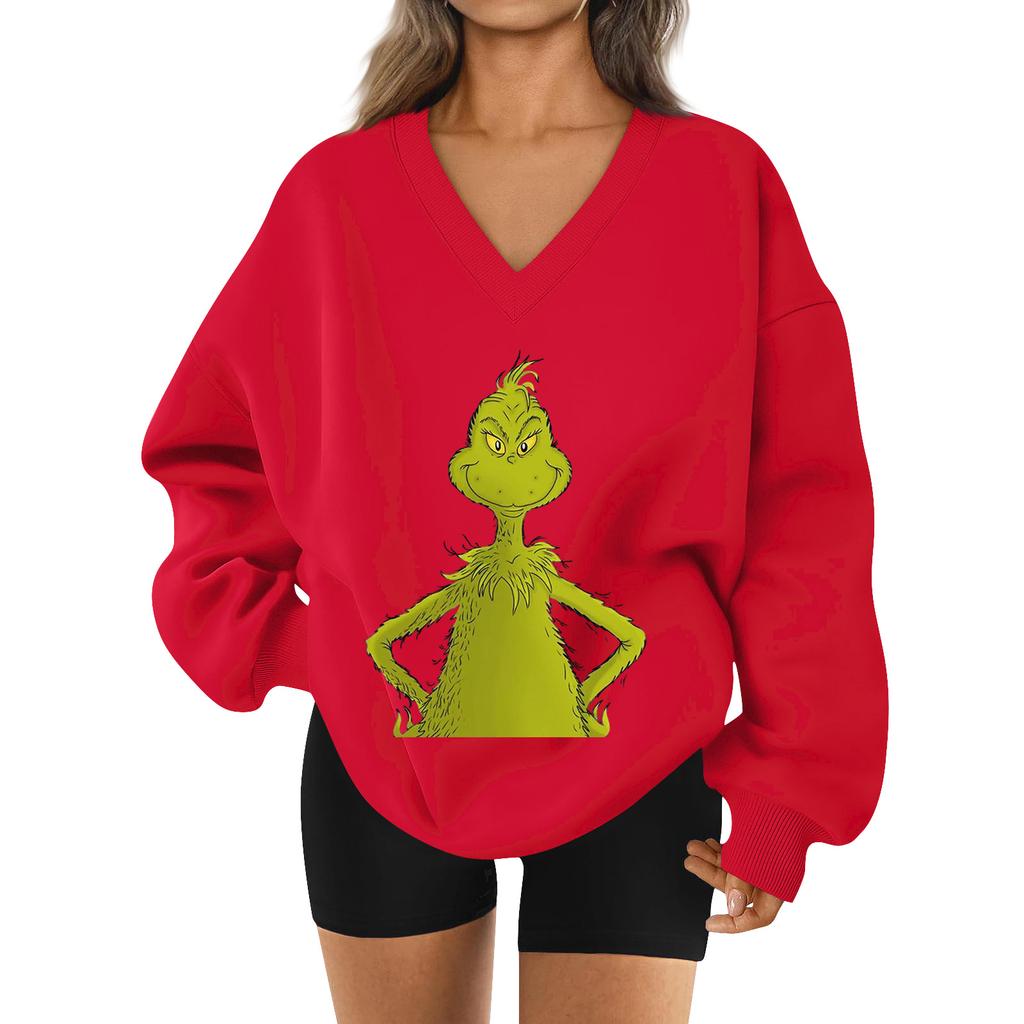 Women's Loose And Comfortable Letter V-neck Sportswear Long-sleeved Sweatshirt Daily Matching Clothes