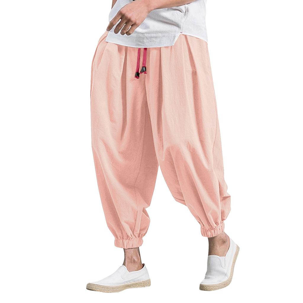 Мужские укороченные брюки из японского хлопка и льна, свободные брюки с широкими штанинами, повседневные брюки больших размеров