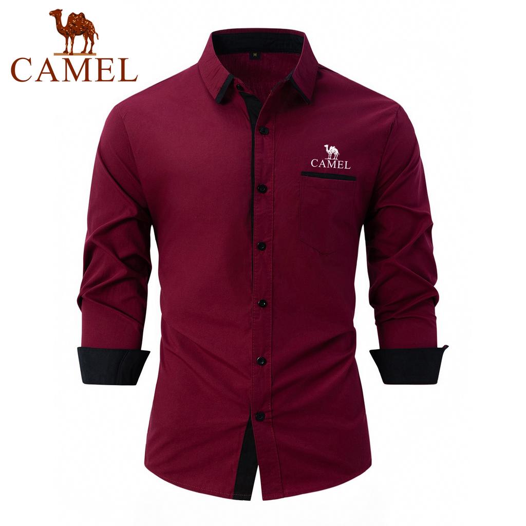 Camel Spring Autumn Embroidery New Fashion Men's Wear High Quality Cotton Men's Color Block Business Slim Fit Casual Shirt Long Sleeved Shirt