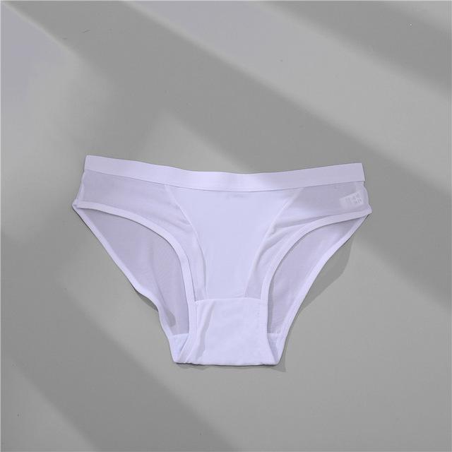 Women's Briefs Mid-Waist Mesh Transparent Solid Color Cotton Crotch