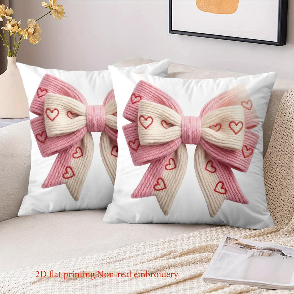 1 Pieces Pink Bow with Hearts 2D Printed Cushion Covers Polyester pillowcase, sofa decorative cushion cov Headboard Pillow