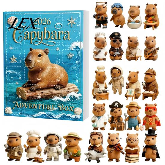 Unique Desktop Display Ornaments 2026 Christmas Capybara Advent Calendars, 24 Days Countdown with Novelty Gift for Lovers Cute 2D Hanging Ornaments,