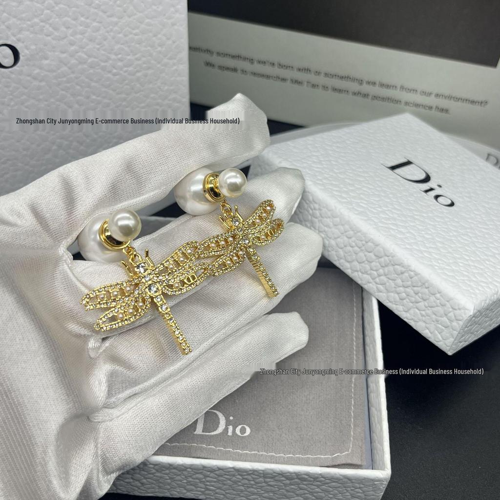 Элегантные серьги-гвоздики в виде стрекоз с жемчугом и бриллиантами для женщин