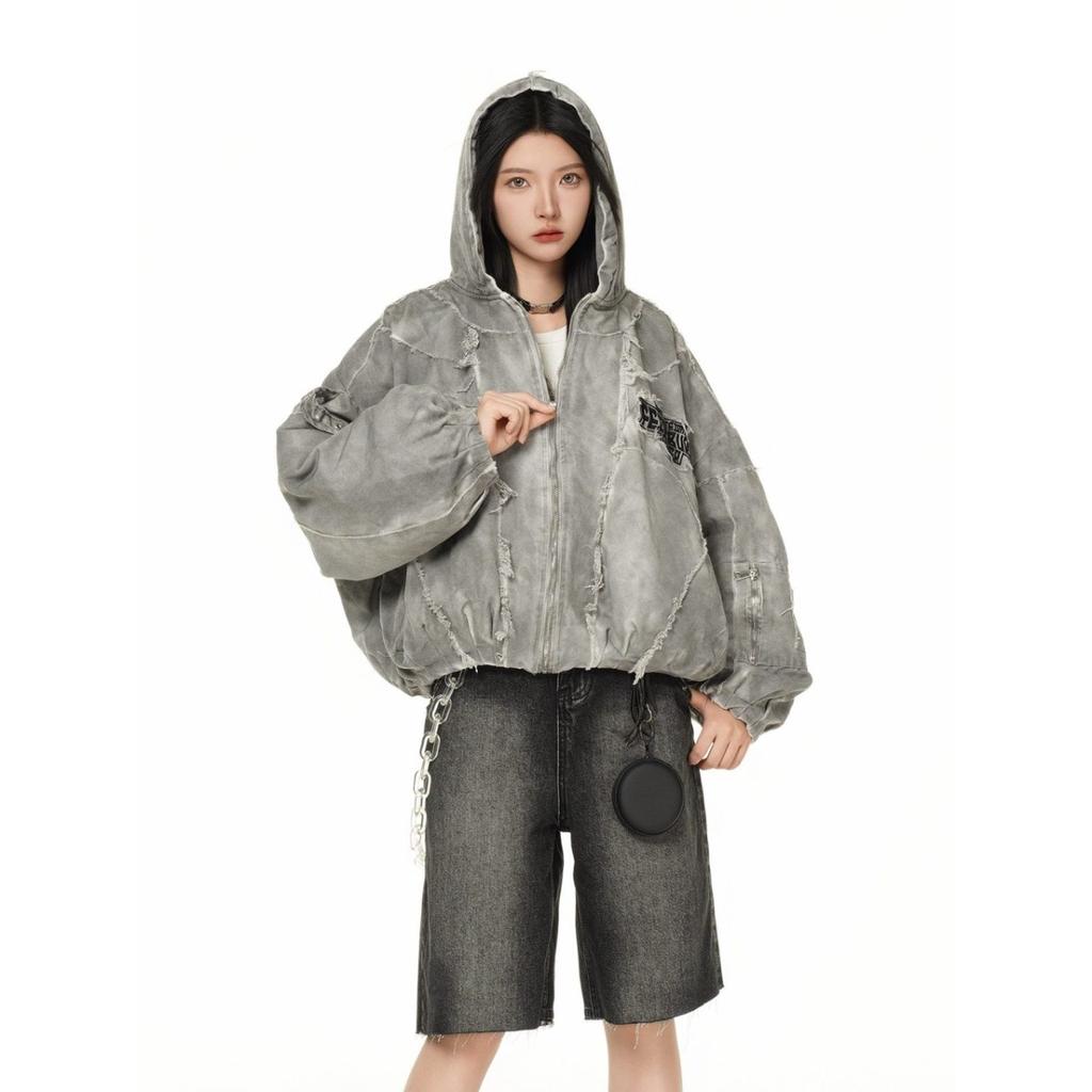 VibeStreet Unisex Chinese Trend Wasteland‑Style Mottled Distressed Cargo Jacket Casual Versatile Winter Padded Coat