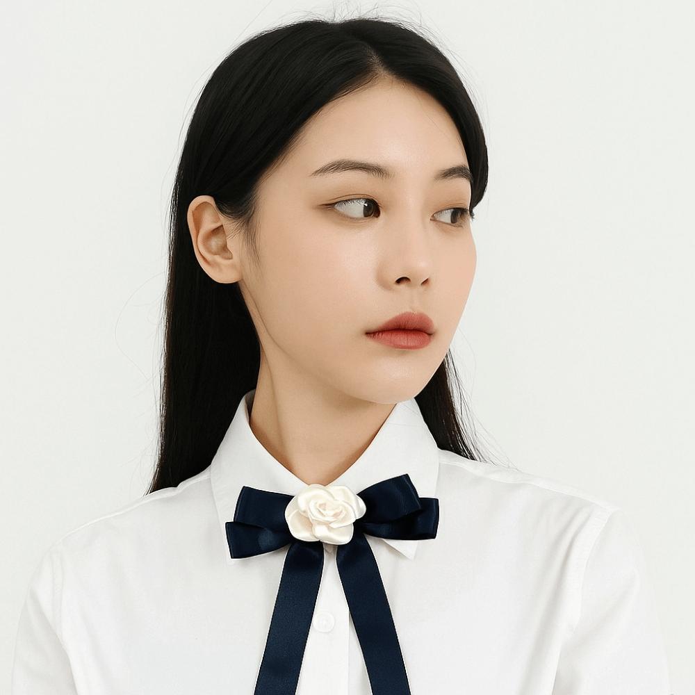 White Black Bow Brooch Pin Camellia Funerals Memorial Pin Fashion Black Ribbon Pin Shirt