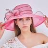 Women's Organza Church Derby Hat Summer Ruffles Wide Brim Church Bridal Sun Hat Outdoor Styling Caps for Wedding Tea Party
