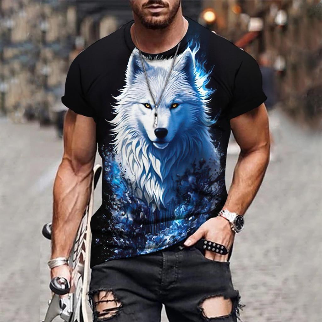 Mens 3D Tiger Print Short Sleeve Crew Neck T-Shirt Breathable Medium Stretch Casual Fashion Tee for OutdoorParty Weekend Wear