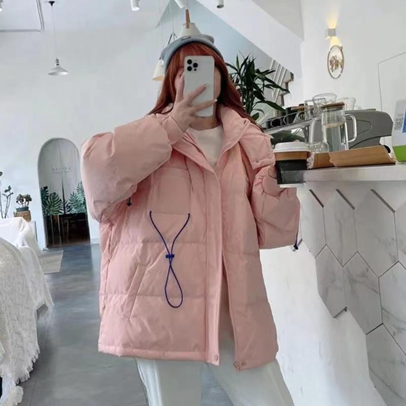 Winter  Loose Student Thicken Jacket with Hooded Fashionable Bat Sleeved White Parka Women