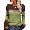 Herfst En Winter Vrouwen Crochet Temperament Commuter Tops Lange Mouwen Knit Stripe Colorblocking Ronde Hals Sweater