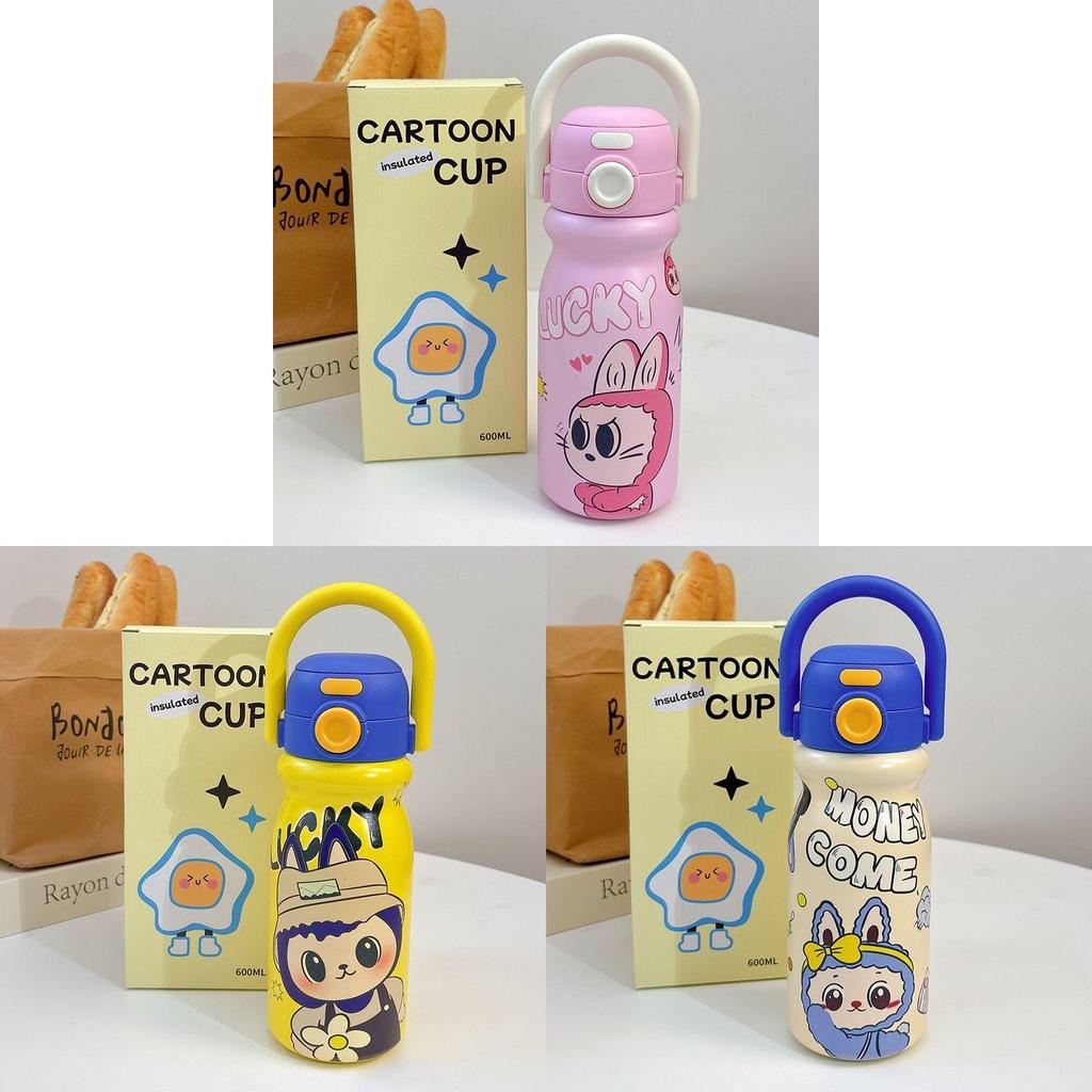 Strawberry Pudding Cartoon 600ml Insulated Travel Mug With Leakproof Lid For Kids And Students