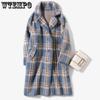 Женские пальто и куртки Модные женские клетчатые двубортные шерстяные пальто Женские пальто