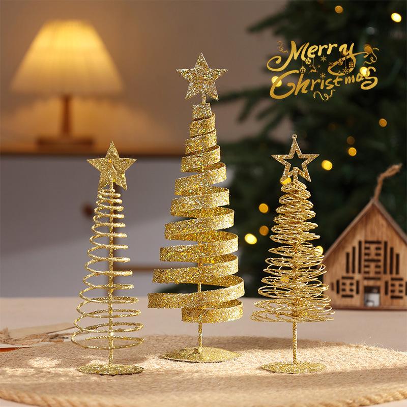 Iron Golden Christmas Tree Decoration Festive Tabletop Ornament Holiday Home Decor Xmas Tree Figurine Christmas Party Decoration