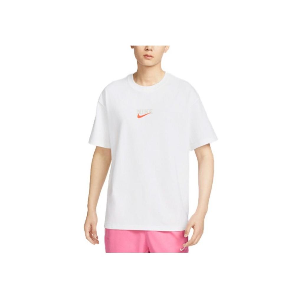 Nike Американский ретро-принт с мультяшным принтом, свободная посадка с круглым вырезом, чистый хлопок, спортивная удобная футболка с короткими рукавами и заниженными плечами, мужские топы, белые FN3700-100