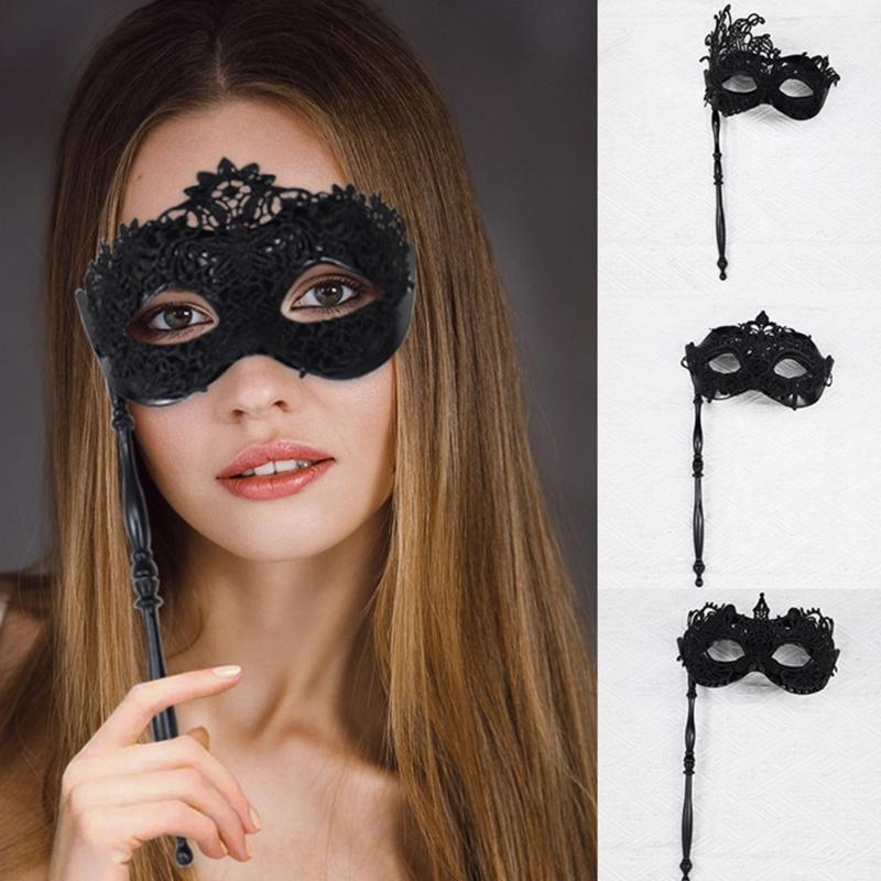 Sophisticated Handheld Parties Mask For Masquerades Event Feathered Lace Design Lightweight Build Comfortable Grip