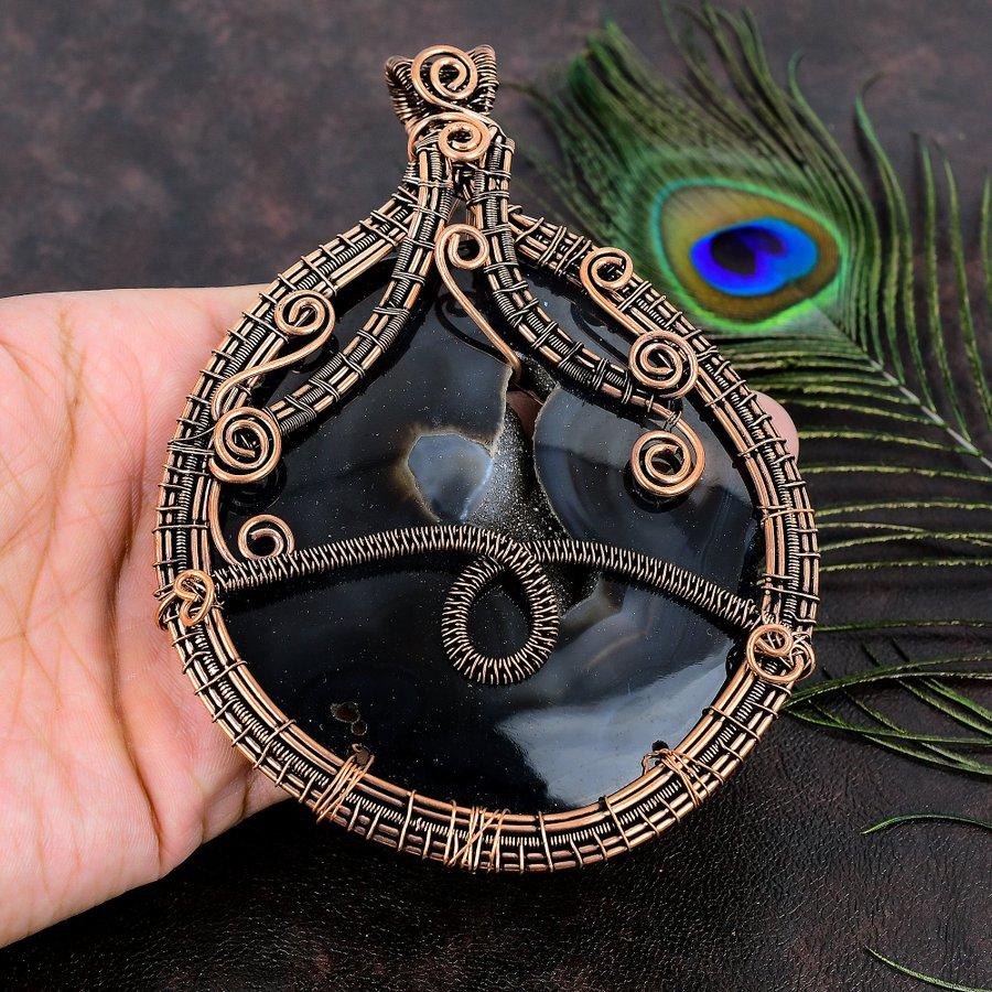 Black Botswana Druzy Copper Wire Wrap Jewelry Pendant 5.32 I2C72