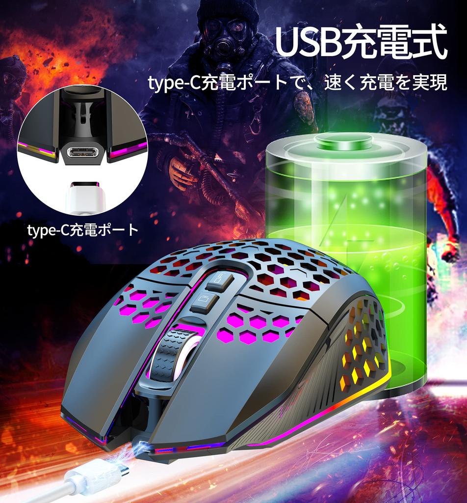 Gaming Wireless Optical Adopts Honeycomb High Up to 4 Levels RGB 7 Sweatproof Mouse, Mouse, Shell, Rechargeable, Precision, 3600DPI, Adjustable,