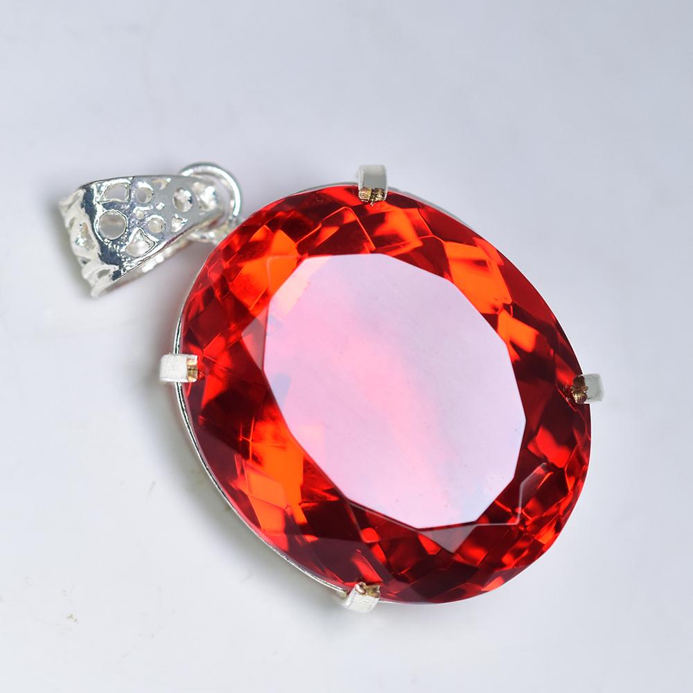 101 Ct Natural Red Topaz Oval Cut Certified 925 Sterling Silver Pendant For Gift
