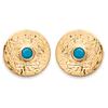 [Q8936] - Gold Plated 'Cleopatra' Turquoise Gold Earrings - 10 Mm